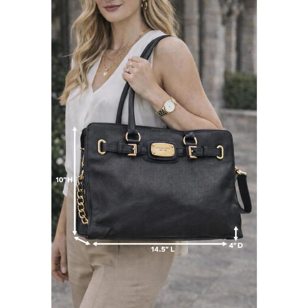 Michael Kors Large Hamilton Black Leather Tote w/ Gold Tone Hardware